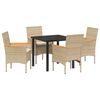 vidaXL Tuin eettafelset met kussen 5 pcs Beige poly rattan
