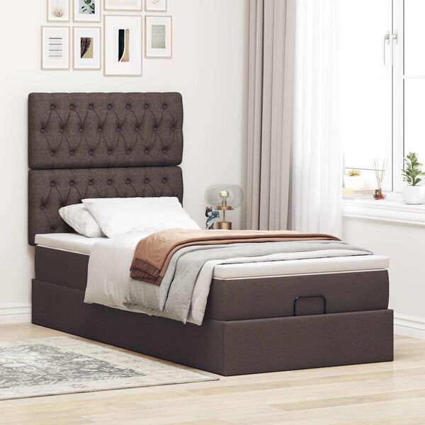 vidaXL Ottoman bed met matras en LED's 80x200cm stof donkerbruin