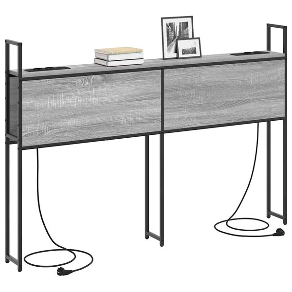 vidaXL Opberghoofdbord met Oplaadstation met plank Grijs sonoma 140 cm