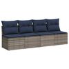 vidaXL Tuinbank 4-zits met kussens poly rattan grijs