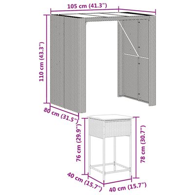 vidaXL 5-delige Tuinbarset met kussens poly rattan bruin