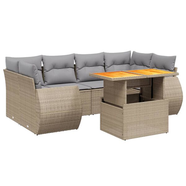 vidaXL 7-delige Loungeset met kussens poly rattan beige