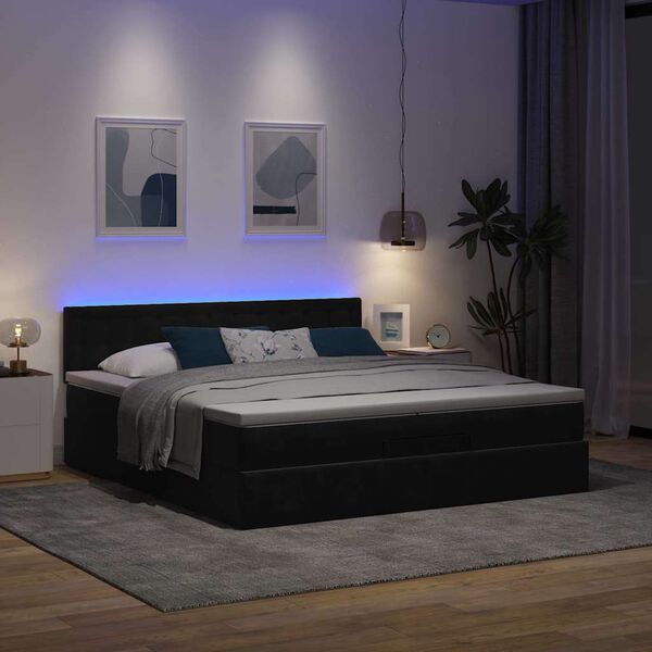 vidaXL Ottoman bed met matrassen en LED's 200x200cm fluweel zwart