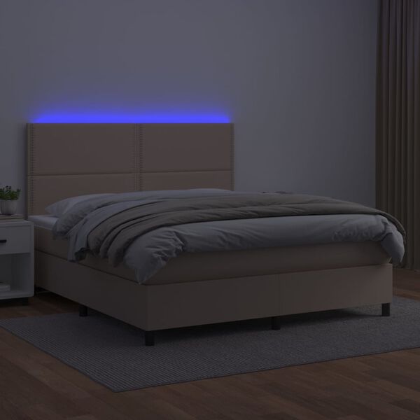 vidaXL Boxspring met matras en LED kunstleer cappuccinokleur 180x200cm