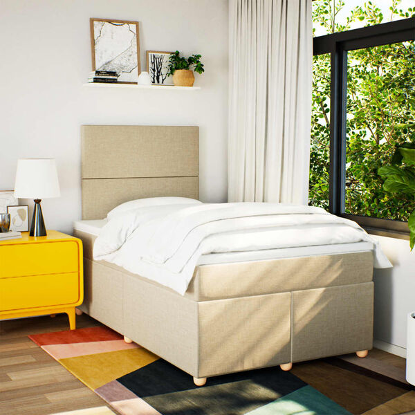 vidaXL Boxspring met matras stof cr&egrave;mekleurig 120x190 cm