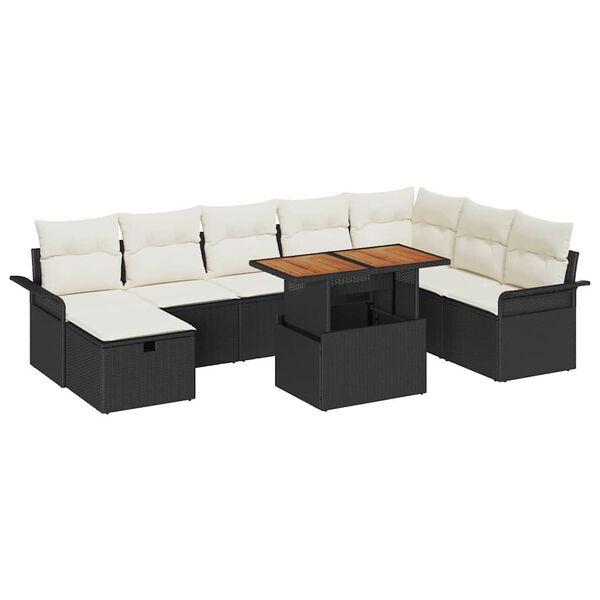 vidaXL Tuin Sofa Set met kussen met opslag 9 pcs Zwart Poly riet