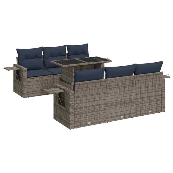 vidaXL 7-delige Loungeset met kussens poly rattan acacia grijs