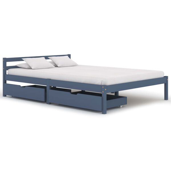 vidaXL Bedframe met 2 lades massief grenenhout grijs 140x200 cm