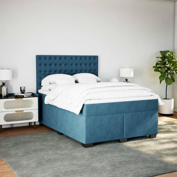 vidaXL Boxspring met matras fluweel blauw 160x200 cm