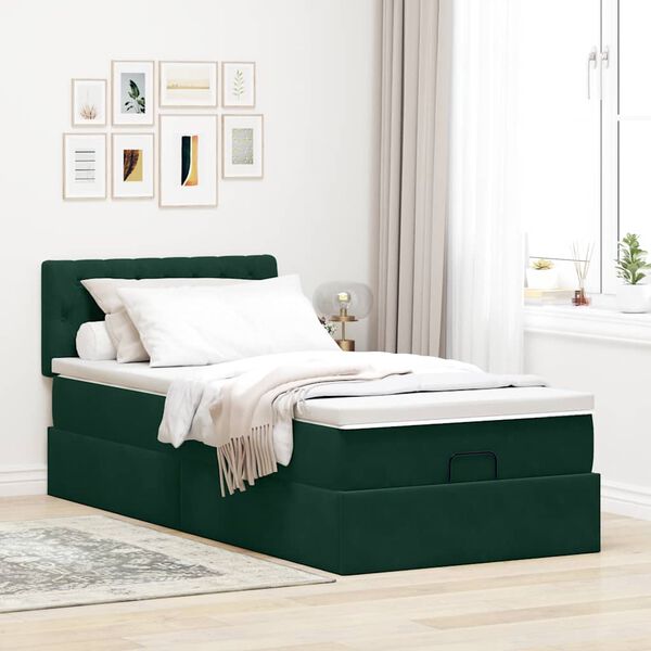 vidaXL Ottoman bed met matras 100x200 cm fluweel donkergroen