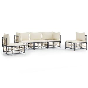 vidaXL 5-delige Loungeset met kussens poly rattan antracietkleurig