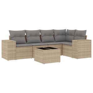 vidaXL 6-delige Loungeset met kussens poly rattan beige