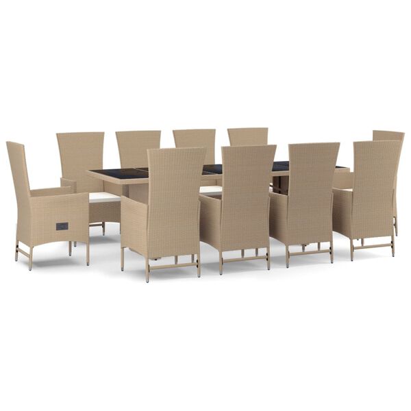 vidaXL 11-delige Tuinset met kussens poly rattan beige