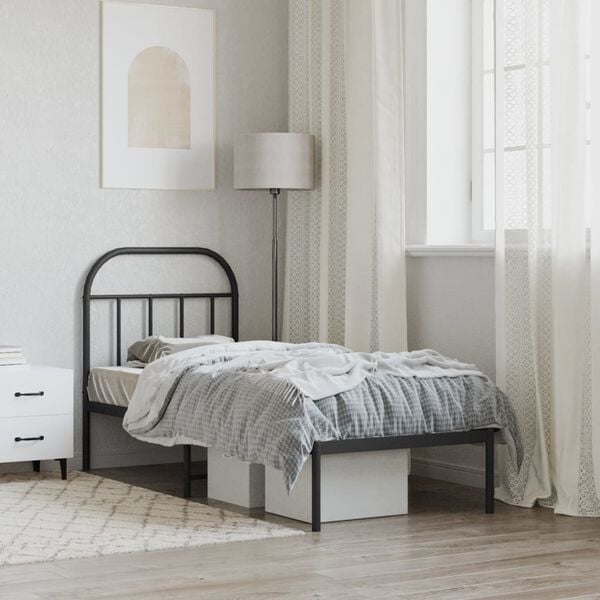 vidaXL Bedframe met hoofdbord metaal zwart 75x190 cm