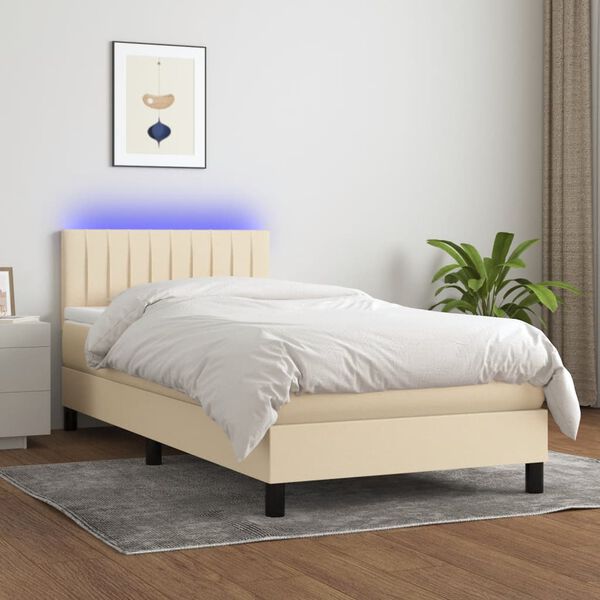 vidaXL Boxspring met matras en LED stof cr&egrave;mekleurig 80x200 cm