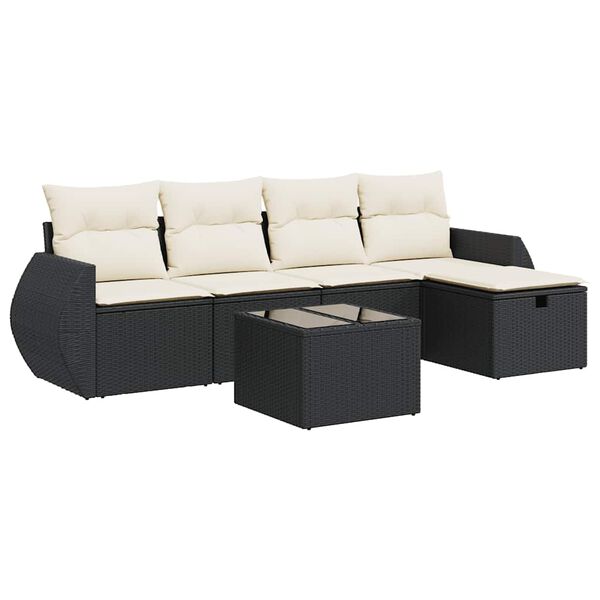 vidaXL 6-delige Loungeset met kussens poly rattan zwart