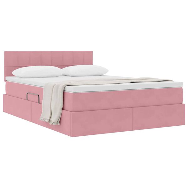 vidaXL Opslag bed met matras met hoofdeinde Roze 140 x 190 cm Fluweel