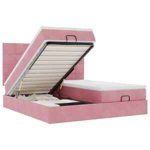 vidaXL Ottoman bed met matrassen en LED's 200x200cm fluweel roze