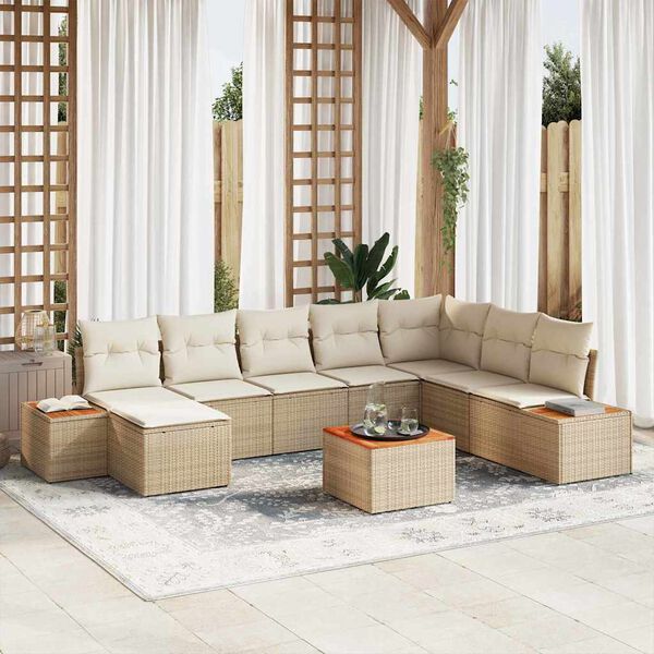 vidaXL Tuin Sofa Set met kussen 9 pcs Beige poly rattan