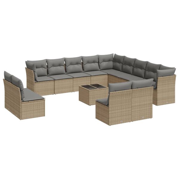 vidaXL 14-delige Loungeset met kussens poly rattan beige