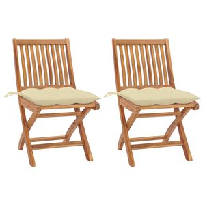 vidaXL Tuinstoelen 2 st met cr&egrave;mewitte kussens massief teakhout