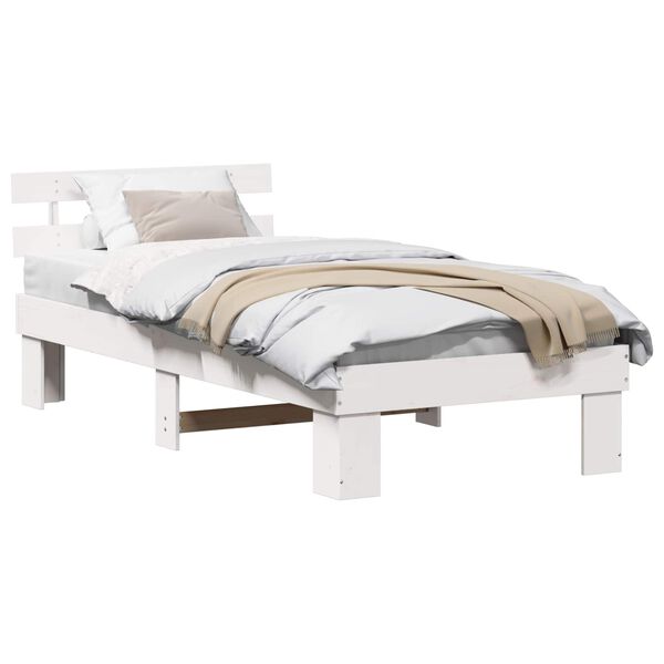vidaXL Bedframe met hoofdeinde Wit 75 x 190 cm Massief grenenhout