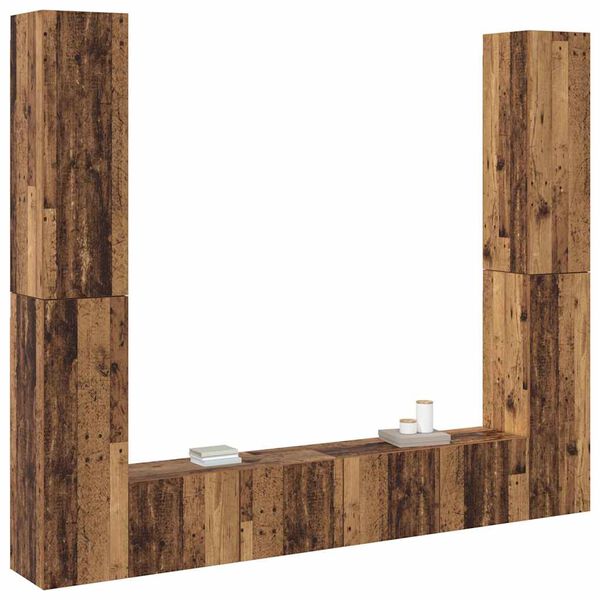 vidaXL Tv-wandkasten 6 st bewerkt hout oud houtkleurig