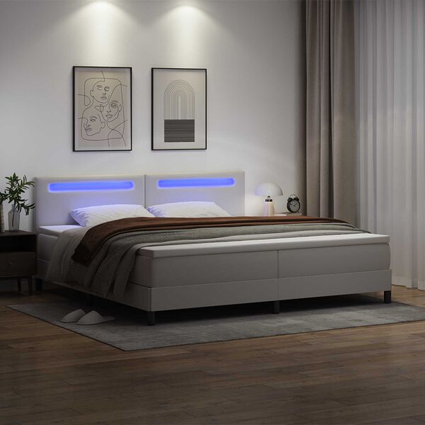 vidaXL Boxspringbed met matras met LED Wit 200 x 200 cm Kunstleer