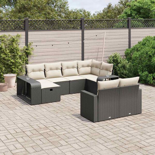 vidaXL 10-delige Loungeset met kussens poly rattan zwart