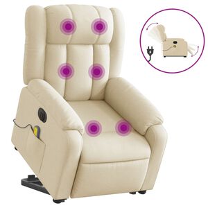 vidaXL Sta-op-massagestoel elektrisch verstelbaar stof cr&egrave;mekleurig
