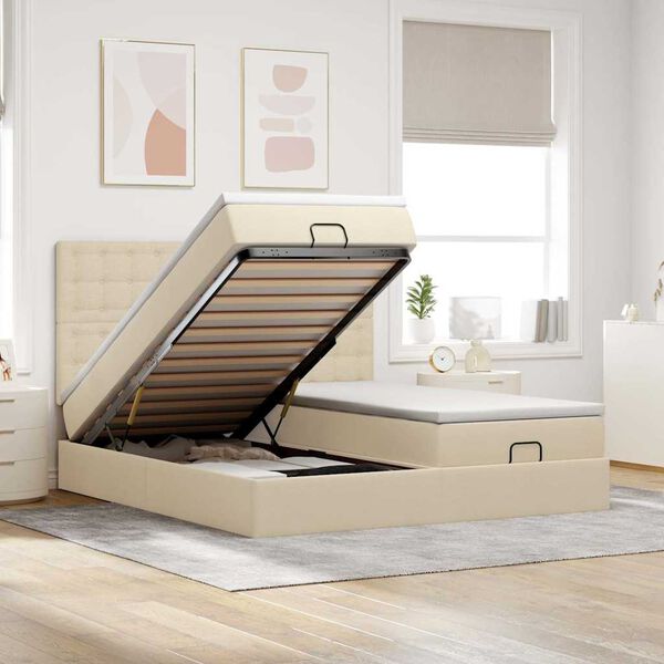 vidaXL Ottoman bed met matrassen en LED's 160x200cm stof cr&egrave;mekleurig
