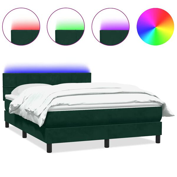 vidaXL Boxspring met matras en LED fluweel donkergroen 140x210 cm