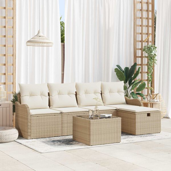 vidaXL Tuin Sofa Set met kussen 6 pcs Beige en Cr&egrave;me poly rattan