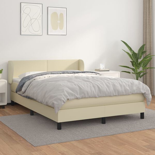 vidaXL Boxspring met matras kunstleer cr&egrave;mekleurig 140x190 cm