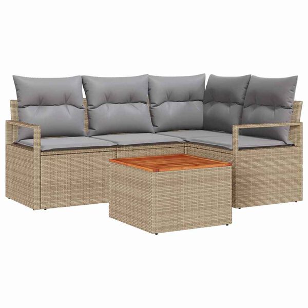 vidaXL Tuin Sofa Set met kussen 5 pcs Beige Poly riet