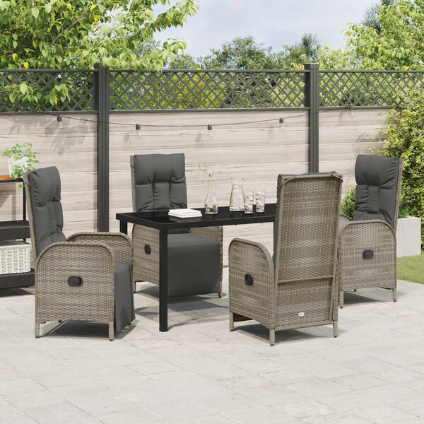 vidaXL Tuin eettafelset met kussen 5 pcs Grijs poly rattan