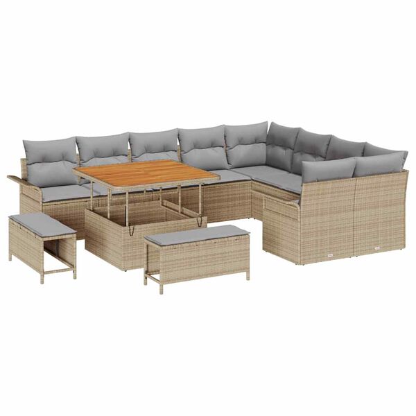 vidaXL Tuin Sofa Set met kussen met opslag 12 pcs Beige en Licht Grijs