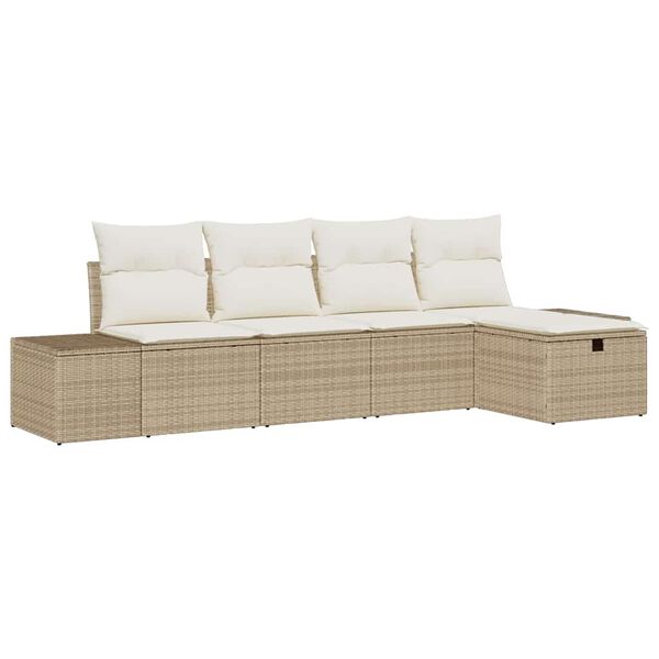 vidaXL Bankstel met kussen 5 pcs poly rattan