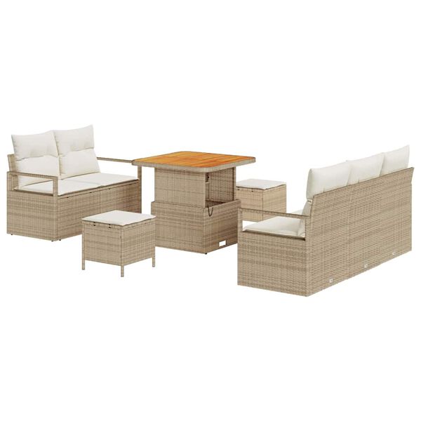 vidaXL Tuinbankenset met kussen 8 pcs Beige poly rattan