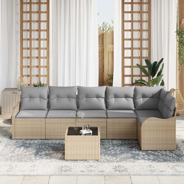 vidaXL Tuin Sofa Set met kussen met opslag 7 pcs Zwart Poly riet