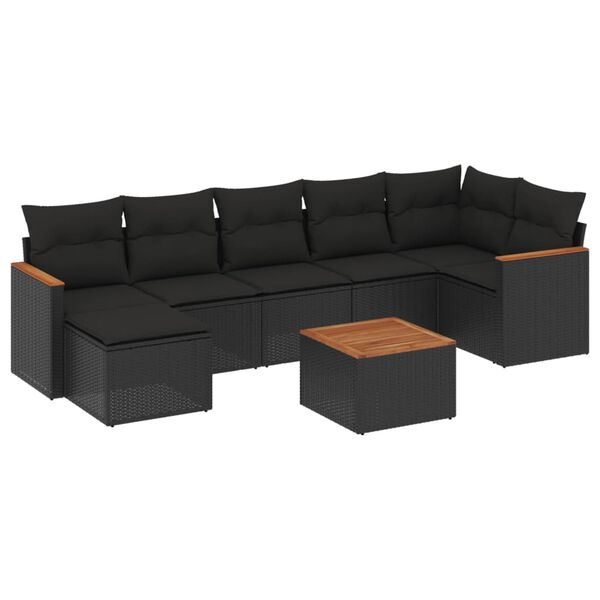 vidaXL 8-delige Loungeset met kussens poly rattan zwart