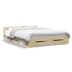 vidaXL Bedframe met lades bewerkt hout sonoma eikenkleurig 120x190 cm