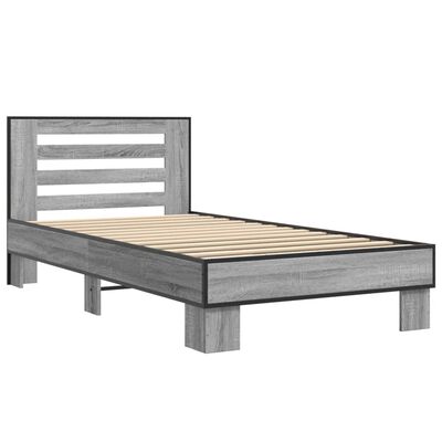 vidaXL Bedframe bewerkt hout en metaal grijs sonoma eiken 75x190 cm