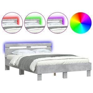 vidaXL Bedframe met hoofdeinde en LED betongrijs 120x200 cm