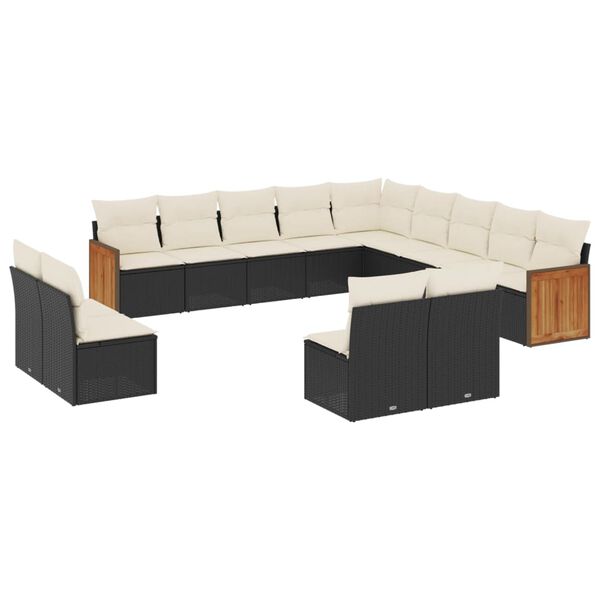 vidaXL 13-delige Loungeset met kussens poly rattan zwart