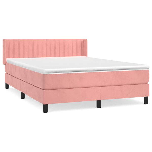vidaXL Boxspring met matras fluweel roze 140x200 cm