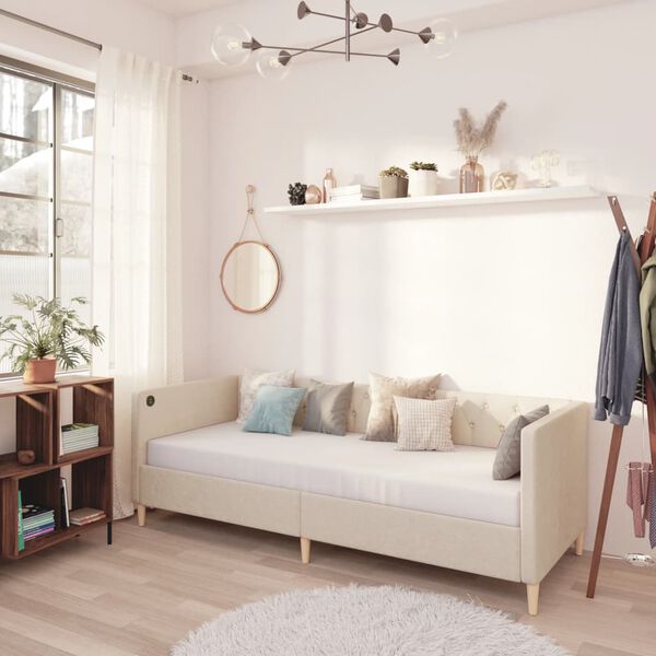 vidaXL Slaapbank met matras en USB stof cr&egrave;mekleurig 90x200 cm