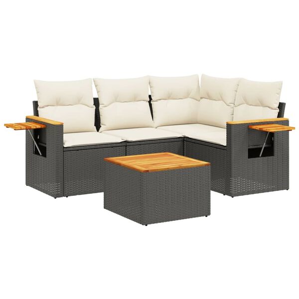 vidaXL 5-delige Loungeset met kussens poly rattan zwart