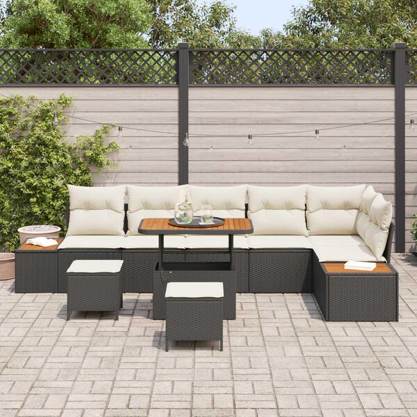 vidaXL Tuinbankenset 9 pcs Zwart poly rattan