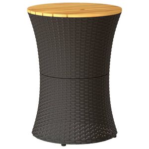 vidaXL Tuinbijzettafel trommelvormig poly rattan en massief hout zwart